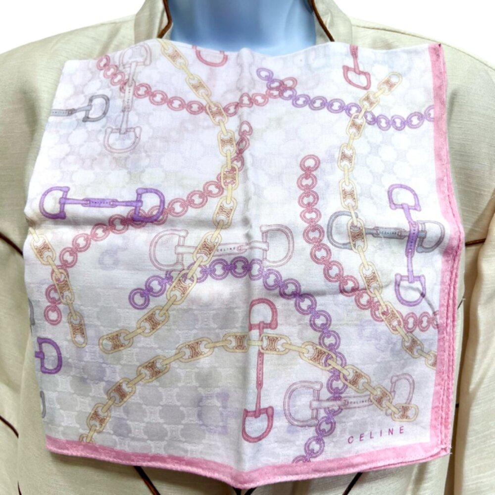 Unused Lg collect Celine Paris Mini Scarf 23"Cotton light pink  purple logo ( 61